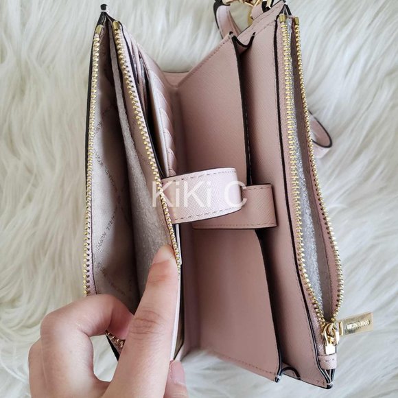 Michael Kors Jet Set Travel Double-Zip Wristlet powder blush  35F8GTVWOL - Picture 7 of 12